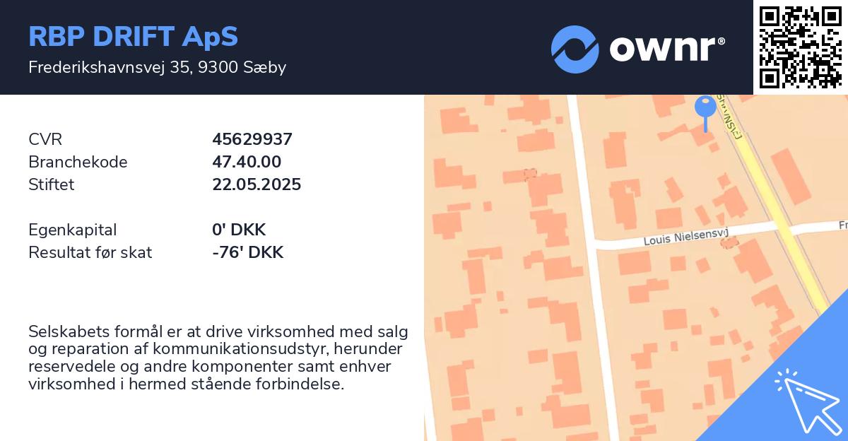RBP DRIFT ApS - Se overskud, ejere, tidslinje og regnskaber - ownr®