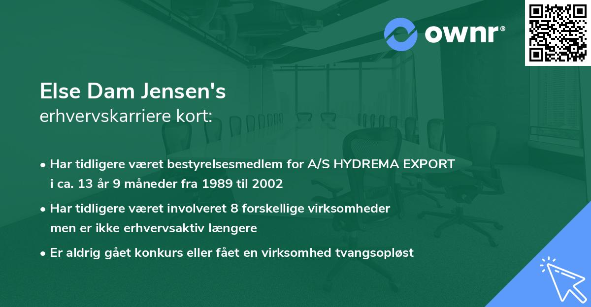 Else Dam Jensen's erhvervskarriere kort