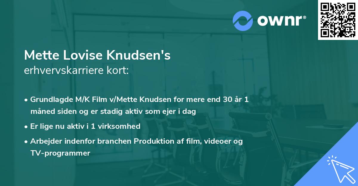 Mette Lovise Knudsen's erhvervskarriere kort