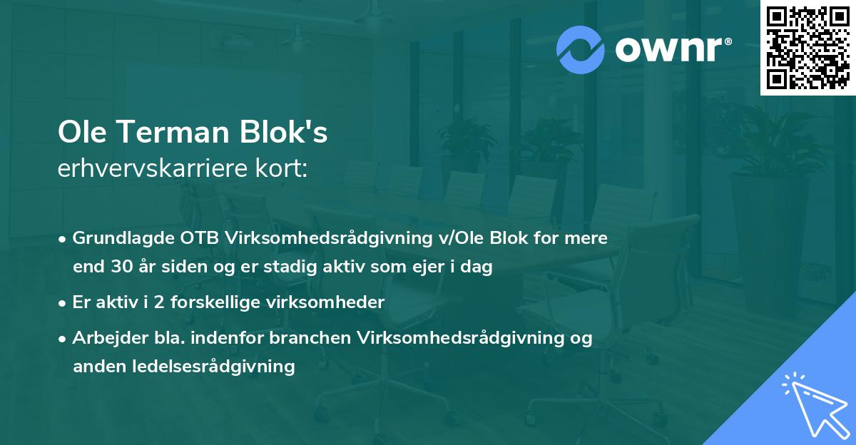 Ole Terman Blok's erhvervskarriere kort