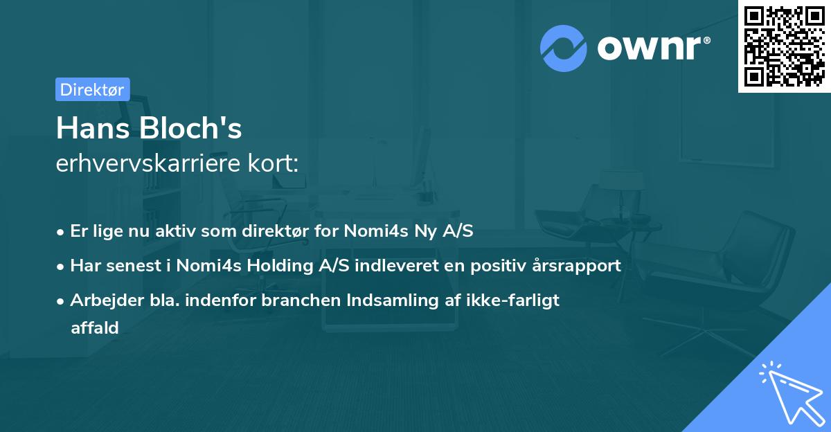 Hans Bloch's erhvervskarriere kort