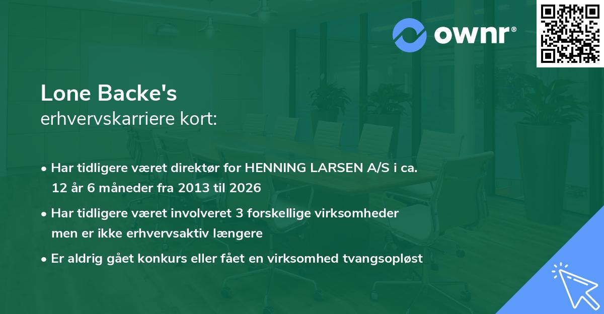 Lone Backe's erhvervskarriere kort