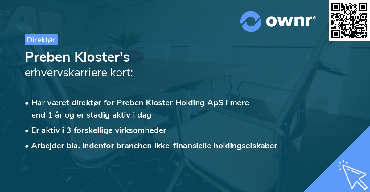 Preben Kloster's erhvervskarriere kort