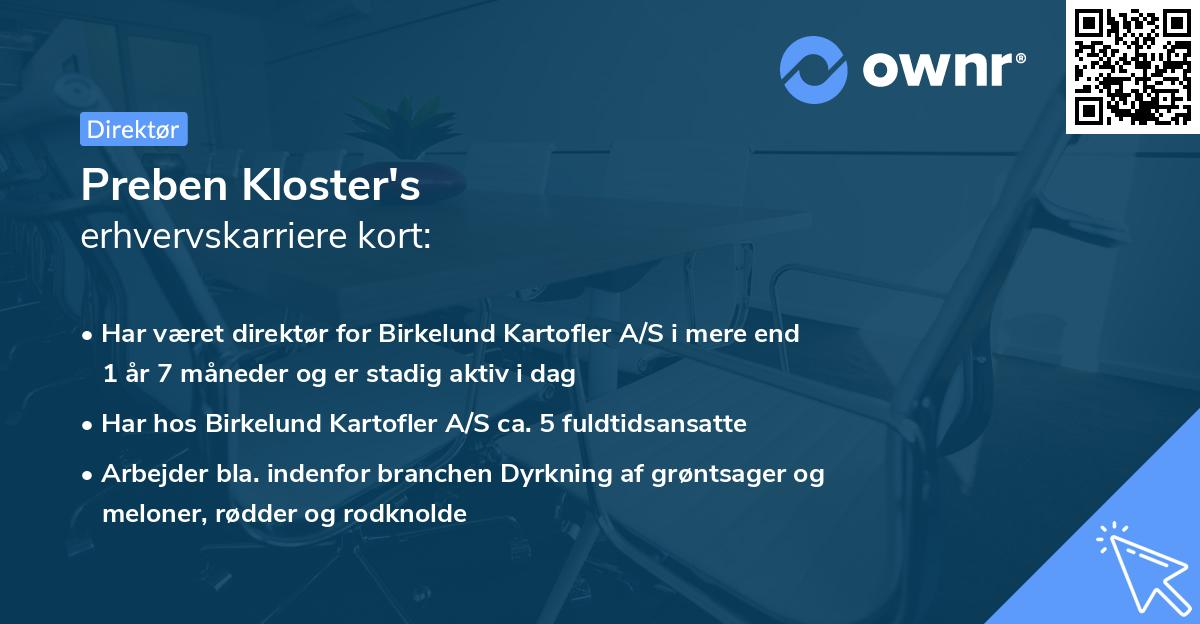 Preben Kloster's erhvervskarriere kort