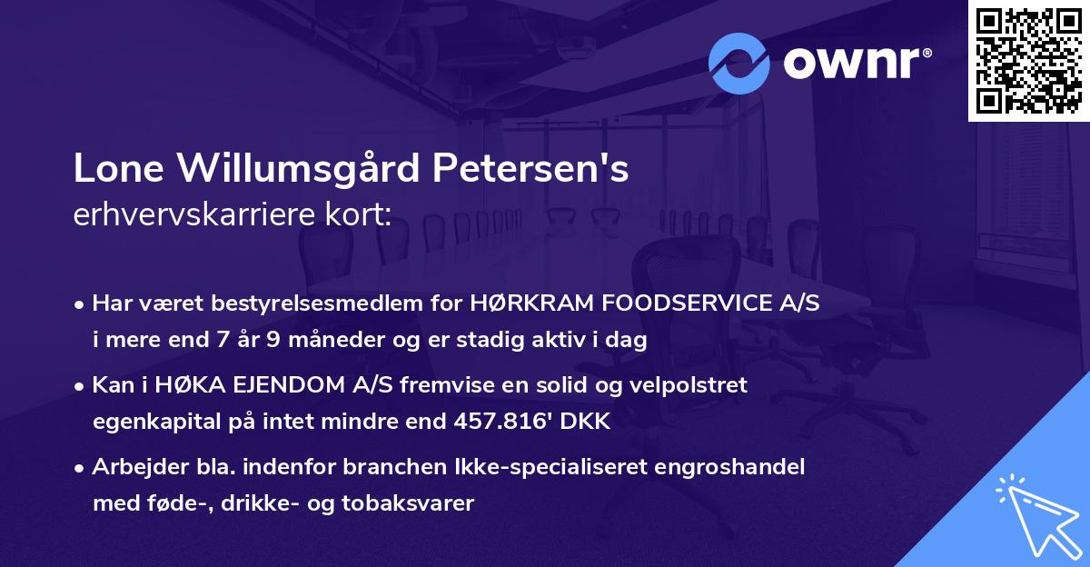 Lone Willumsgård Petersen's erhvervskarriere kort