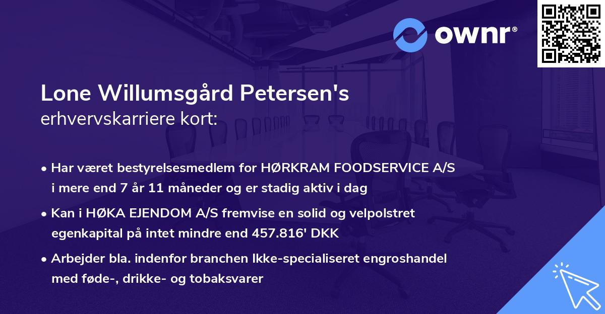 Lone Willumsgård Petersen's erhvervskarriere kort