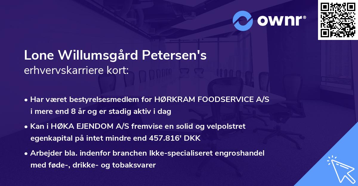 Lone Willumsgård Petersen's erhvervskarriere kort