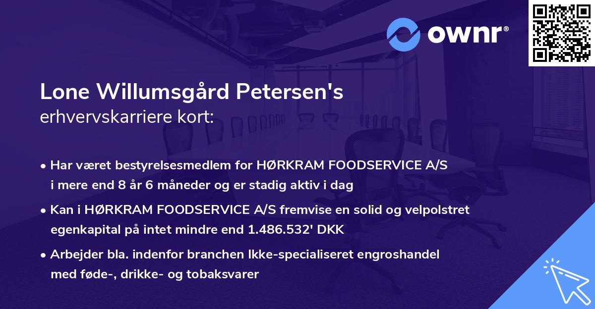 Lone Willumsgård Petersen's erhvervskarriere kort