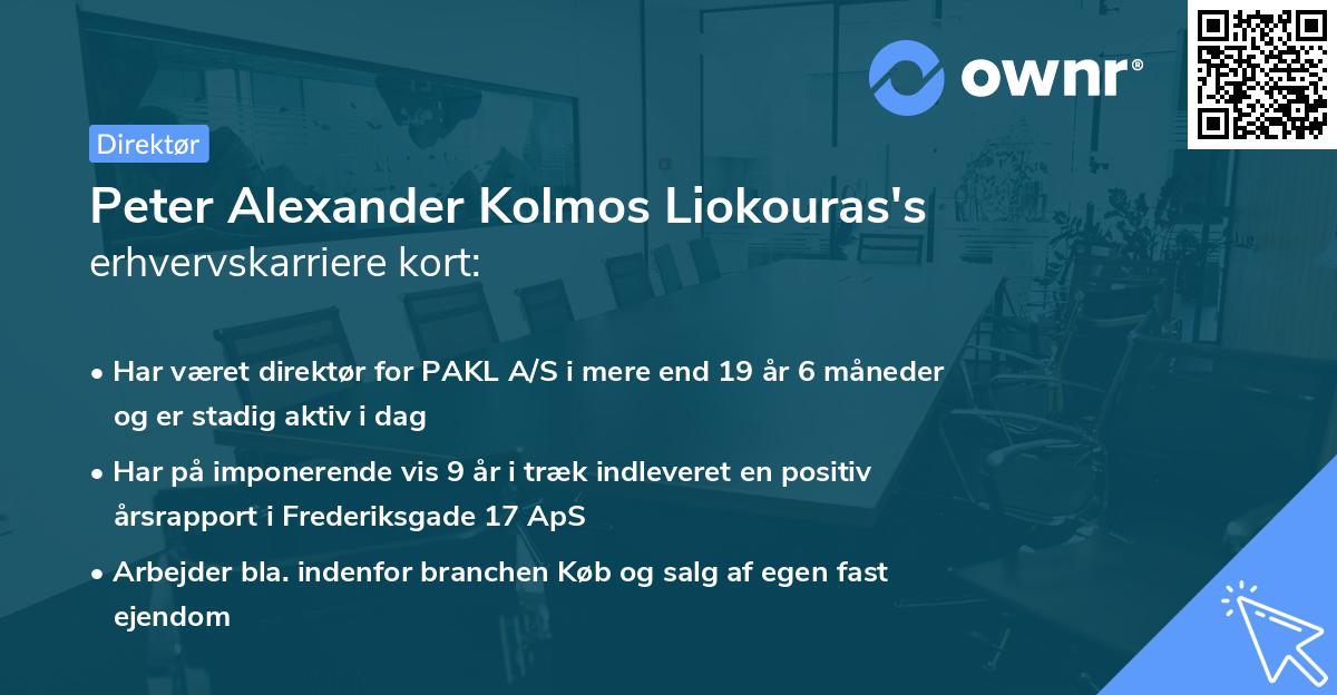 Peter Alexander Kolmos Liokouras's erhvervskarriere kort