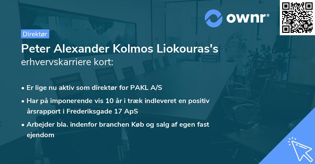 Peter Alexander Kolmos Liokouras's erhvervskarriere kort