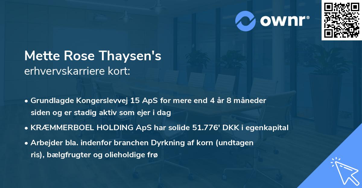 Mette Rose Thaysen's erhvervskarriere kort