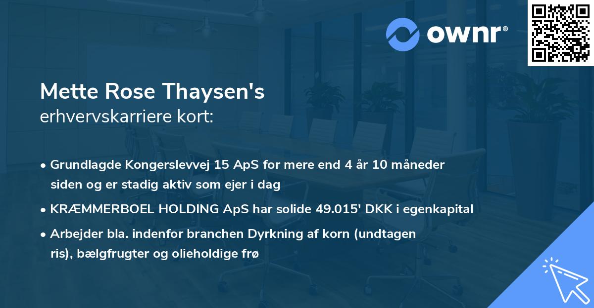 Mette Rose Thaysen's erhvervskarriere kort
