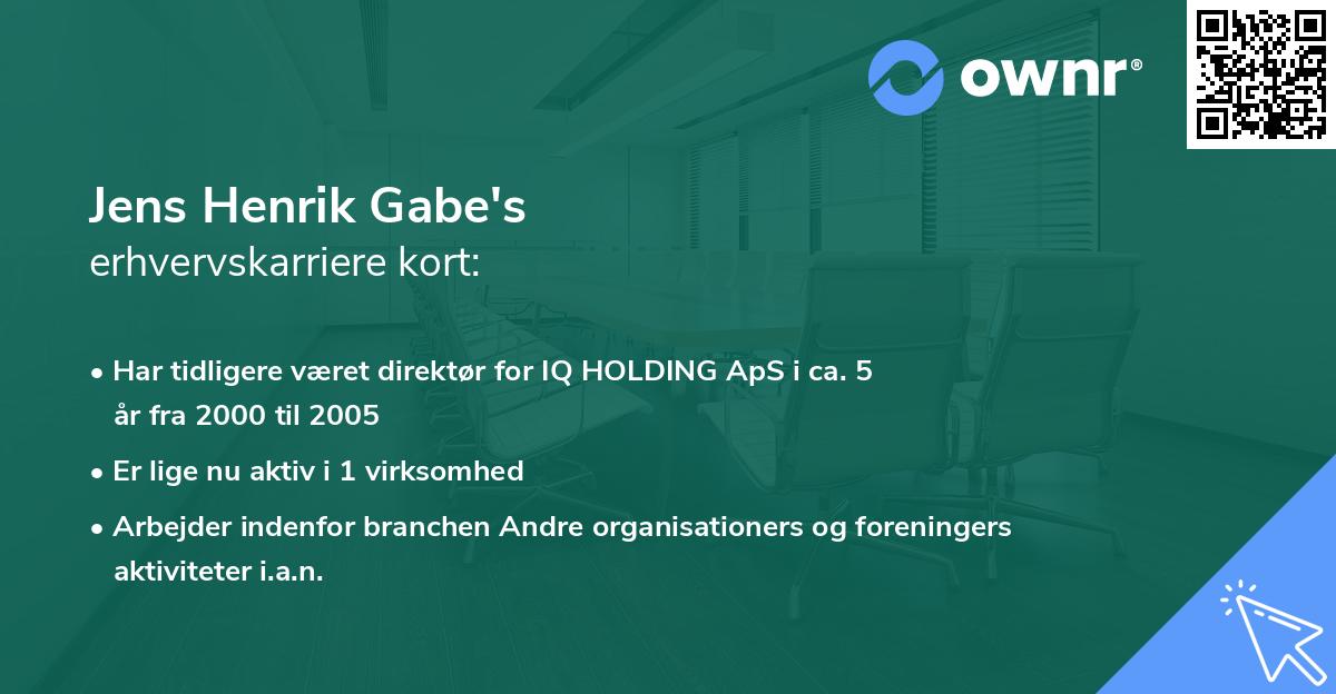 Jens Henrik Gabe's erhvervskarriere kort