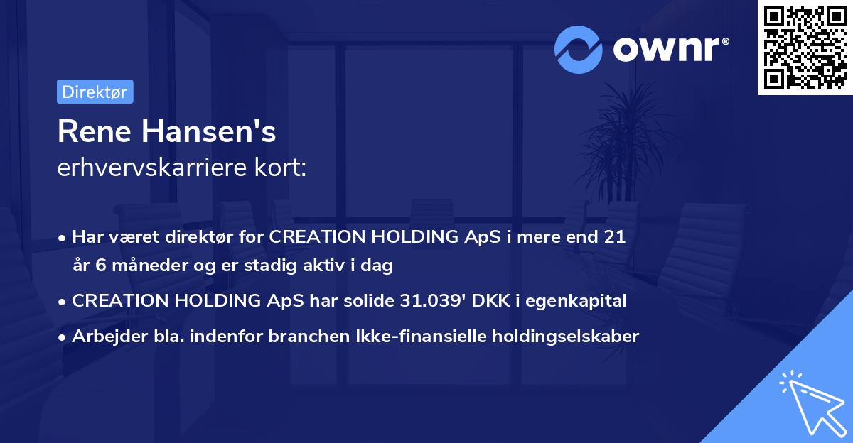 Rene Hansen's erhvervskarriere kort