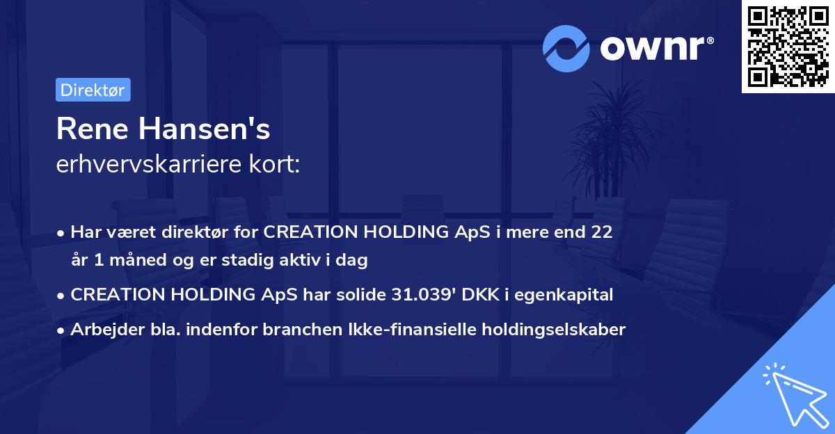 Rene Hansen's erhvervskarriere kort