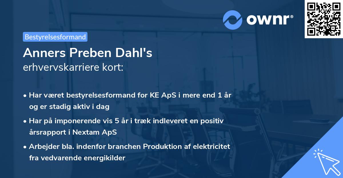 Anners Preben Dahl's erhvervskarriere kort