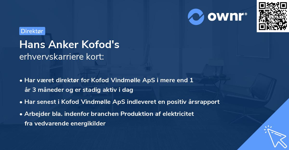 Hans Anker Kofod's erhvervskarriere kort