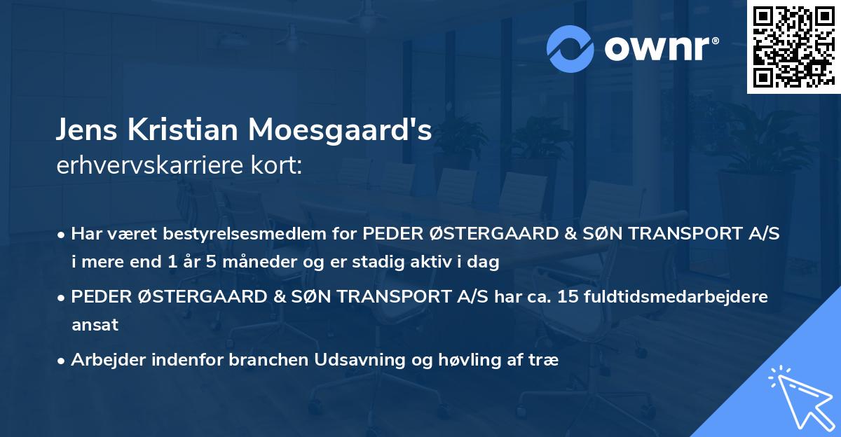 Jens Kristian Moesgaard's erhvervskarriere kort