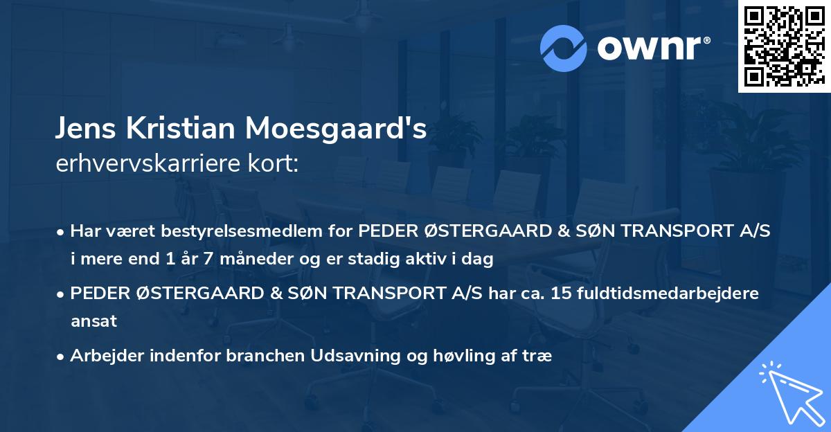 Jens Kristian Moesgaard's erhvervskarriere kort
