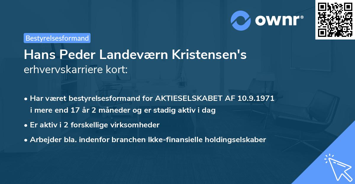 Hans Peder Landeværn Kristensen's erhvervskarriere kort