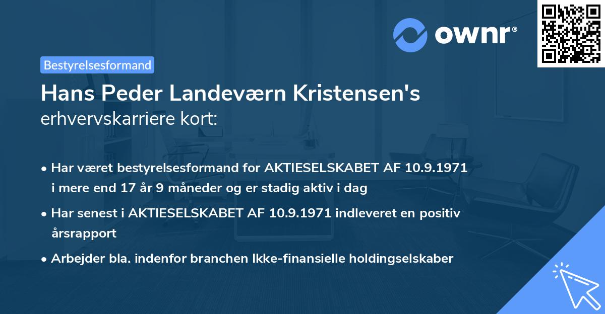 Hans Peder Landeværn Kristensen's erhvervskarriere kort