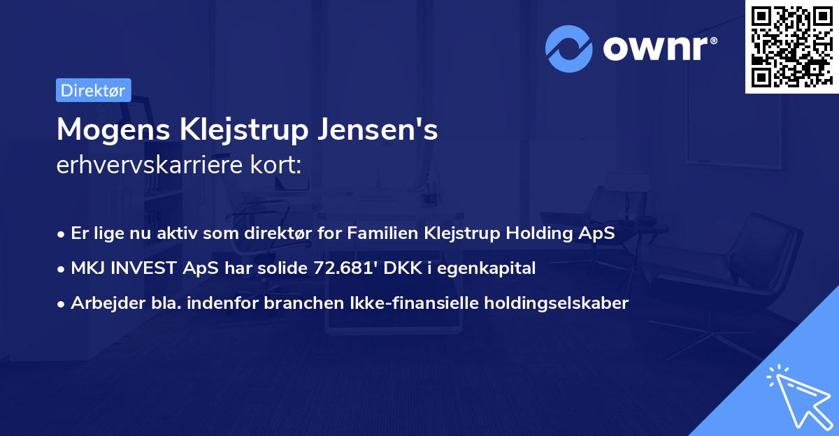Mogens Klejstrup Jensen's erhvervskarriere kort