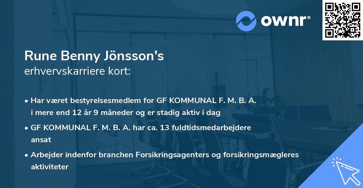 Rune Benny Jönsson's erhvervskarriere kort