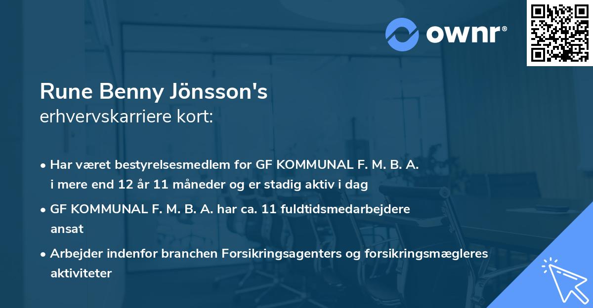 Rune Benny Jönsson's erhvervskarriere kort