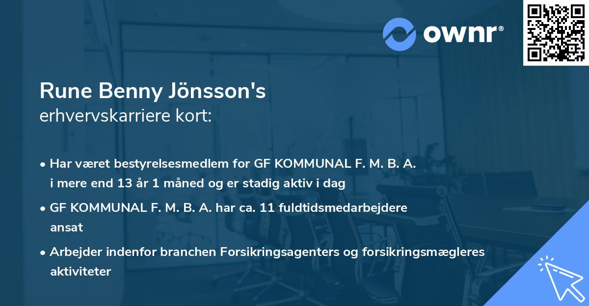 Rune Benny Jönsson's erhvervskarriere kort