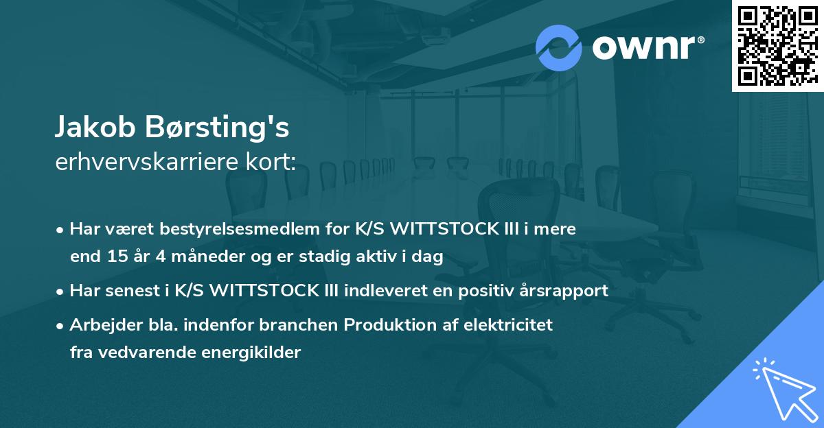 Jakob Børsting's erhvervskarriere kort