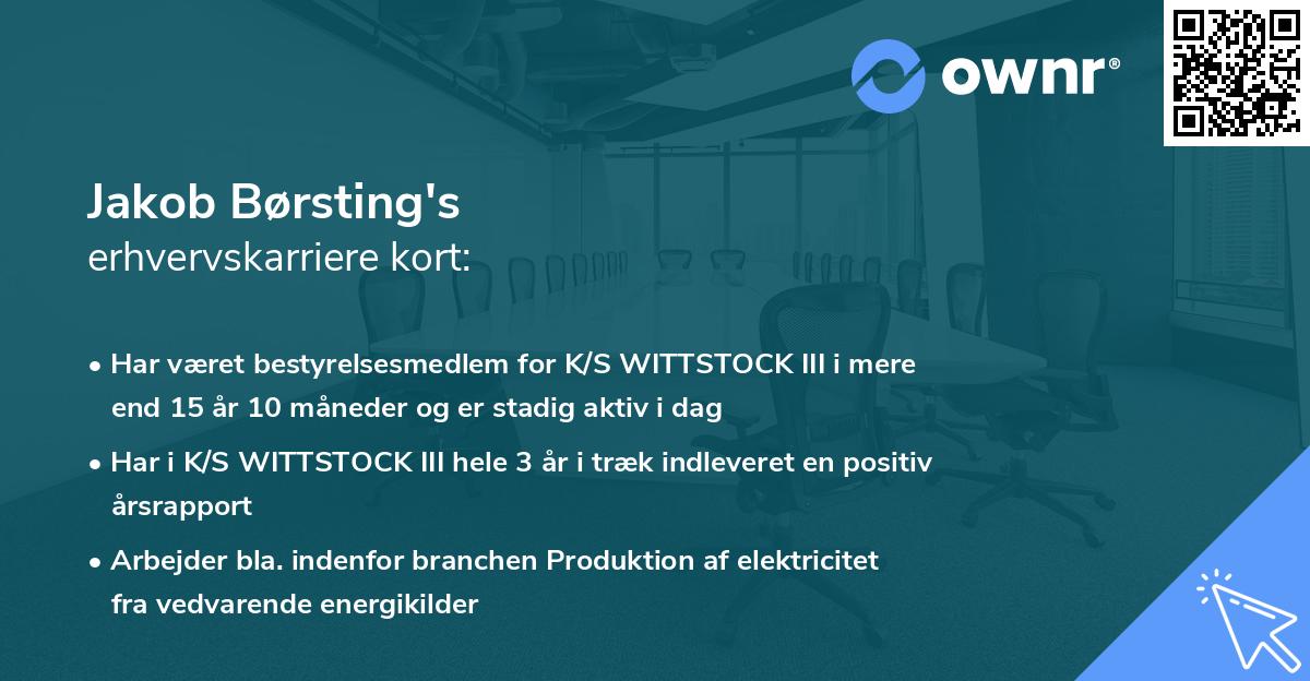 Jakob Børsting's erhvervskarriere kort