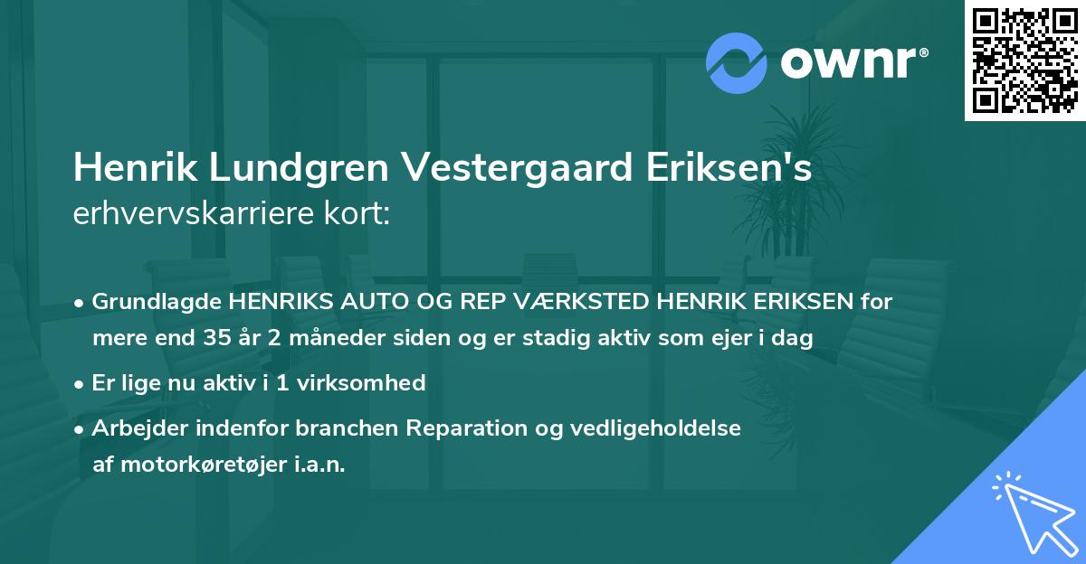 Henrik Lundgren Vestergaard Eriksen's erhvervskarriere kort