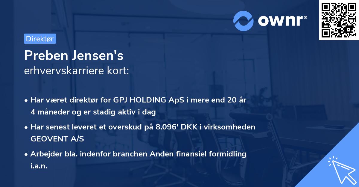 Preben Jensen's erhvervskarriere kort