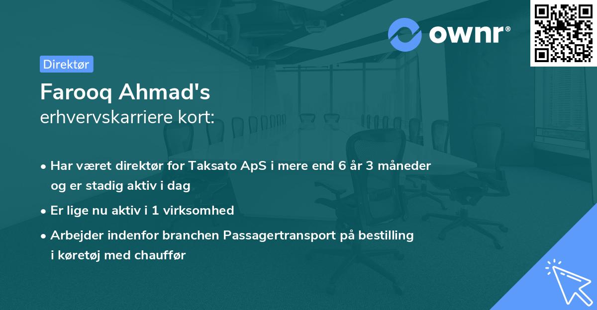 Farooq Ahmad's erhvervskarriere kort