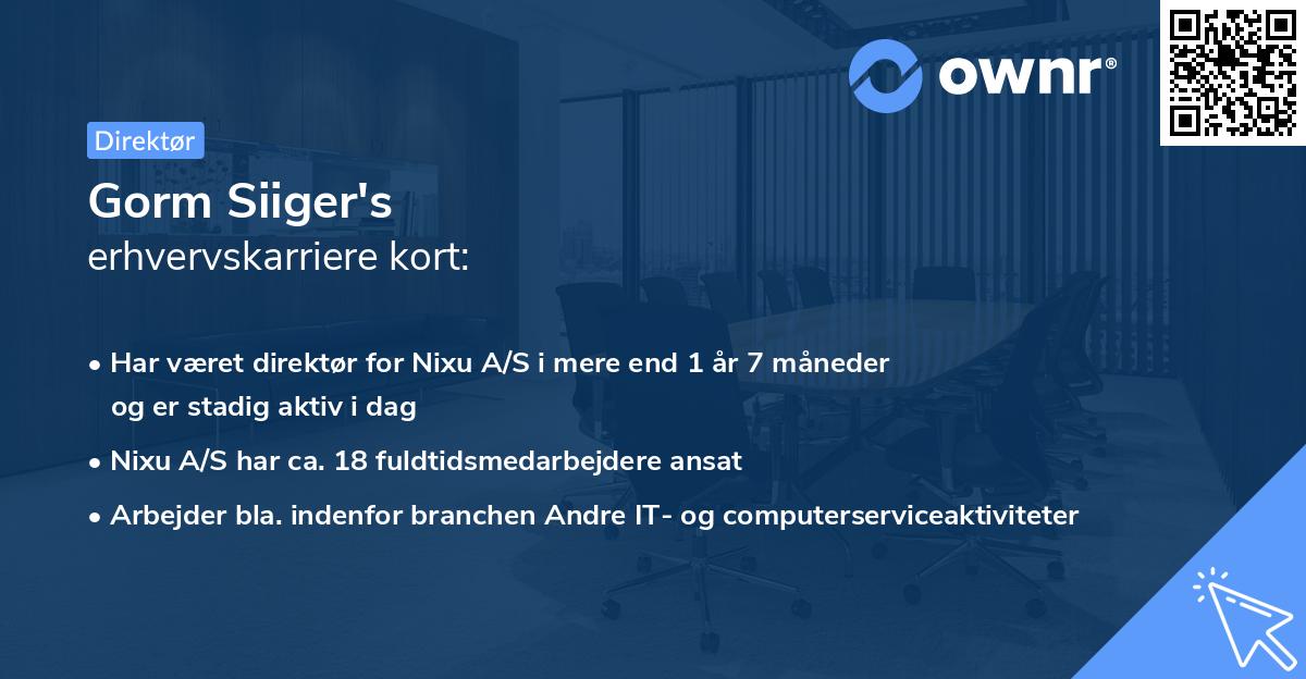 Gorm Siiger's erhvervskarriere kort