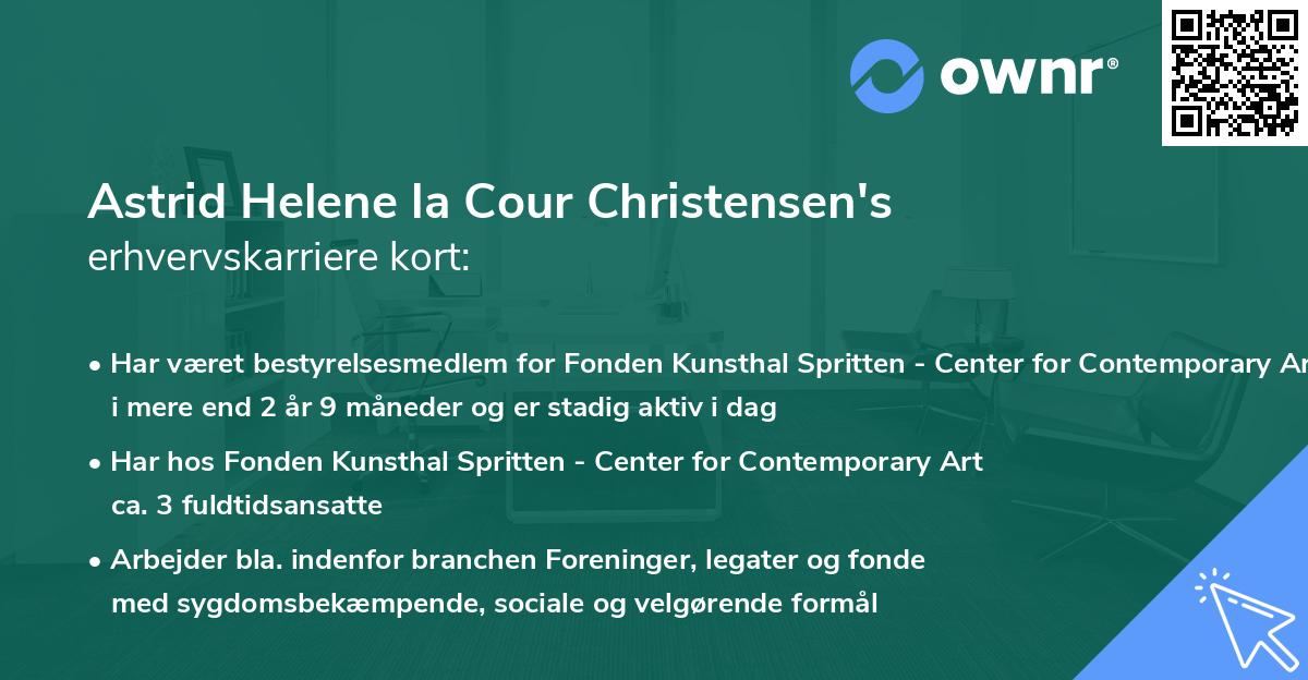 Astrid Helene la Cour Christensen's erhvervskarriere kort