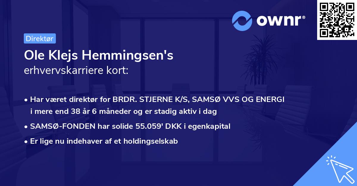 Ole Klejs Hemmingsen's erhvervskarriere kort