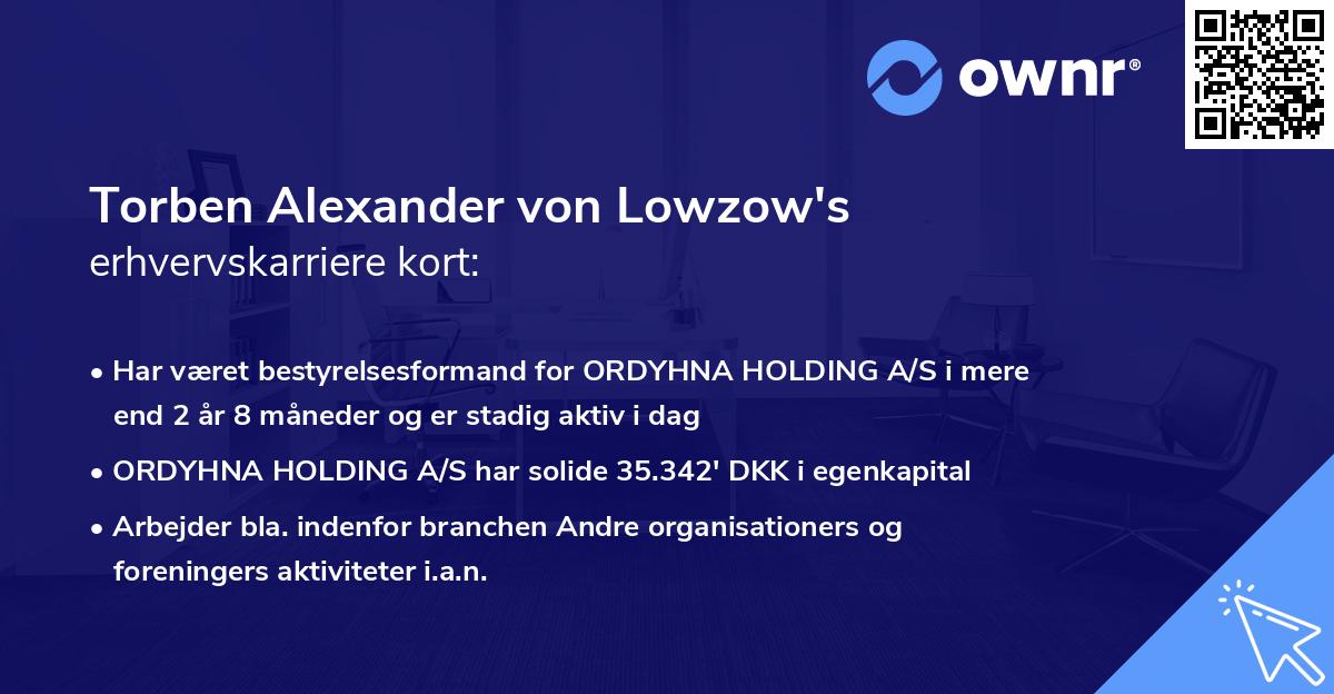 Torben Alexander von Lowzow's erhvervskarriere kort