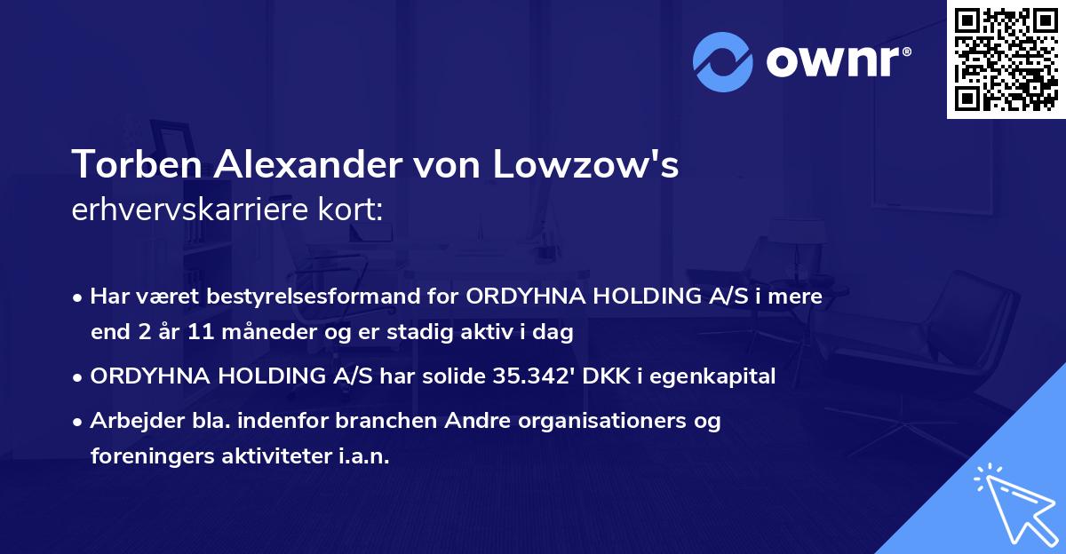 Torben Alexander von Lowzow's erhvervskarriere kort