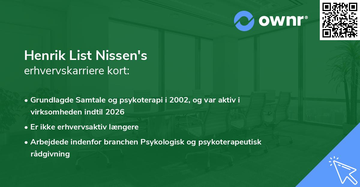 Henrik List Nissen's erhvervskarriere kort