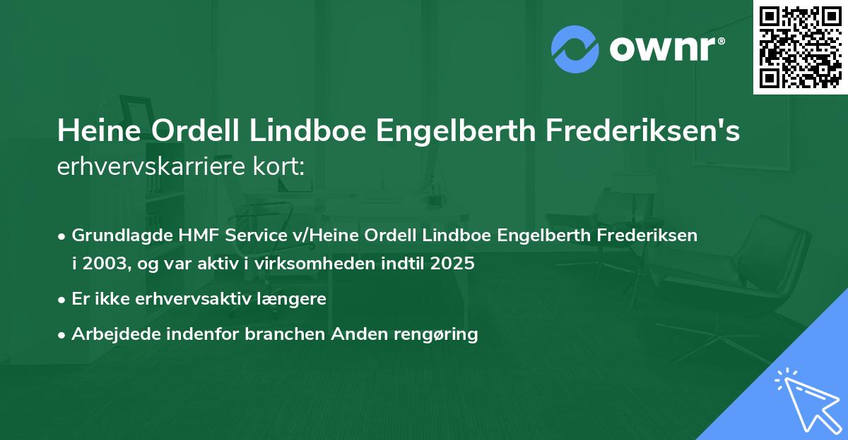 Heine Ordell Lindboe Engelberth Frederiksen's erhvervskarriere kort