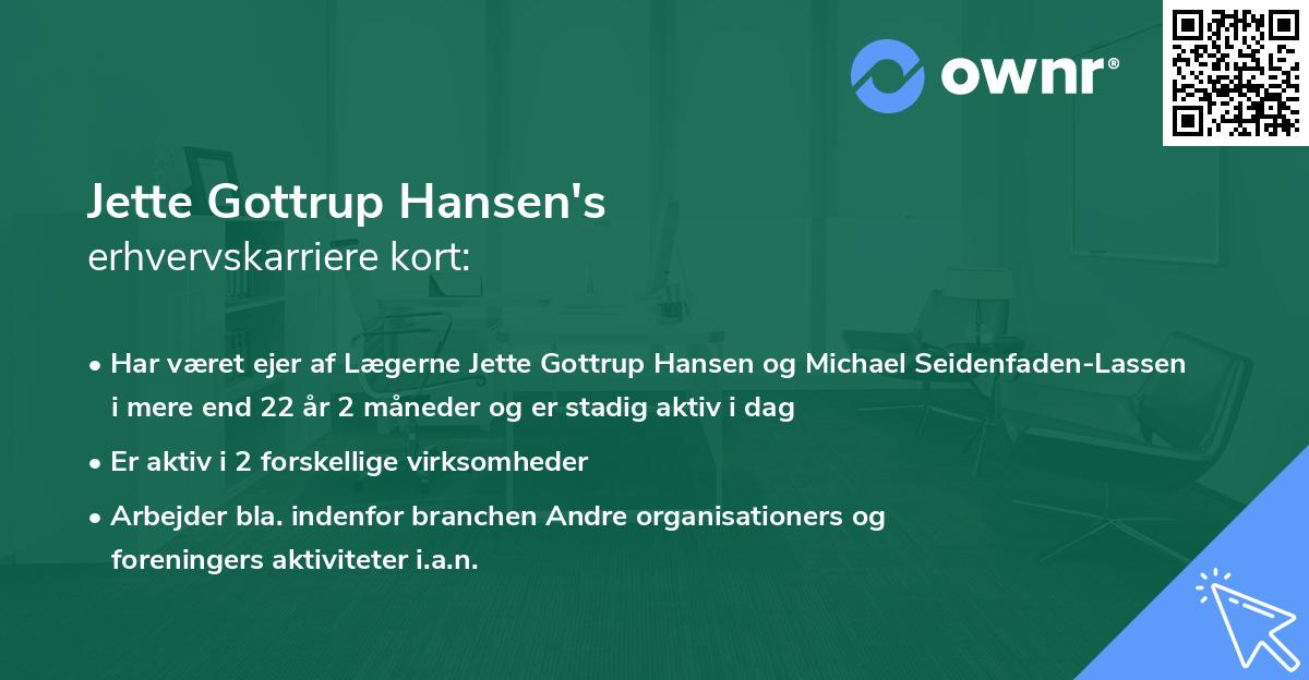 Jette Gottrup Hansen's erhvervskarriere kort