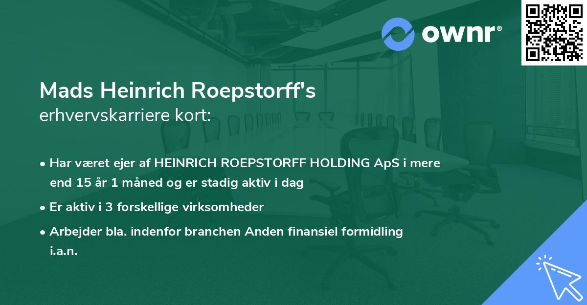 Mads Heinrich Roepstorff's erhvervskarriere kort