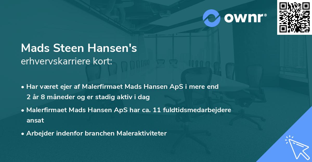 Mads Steen Hansen's erhvervskarriere kort
