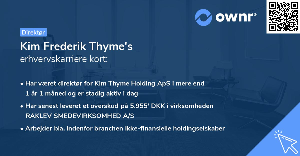 Kim Frederik Thyme's erhvervskarriere kort