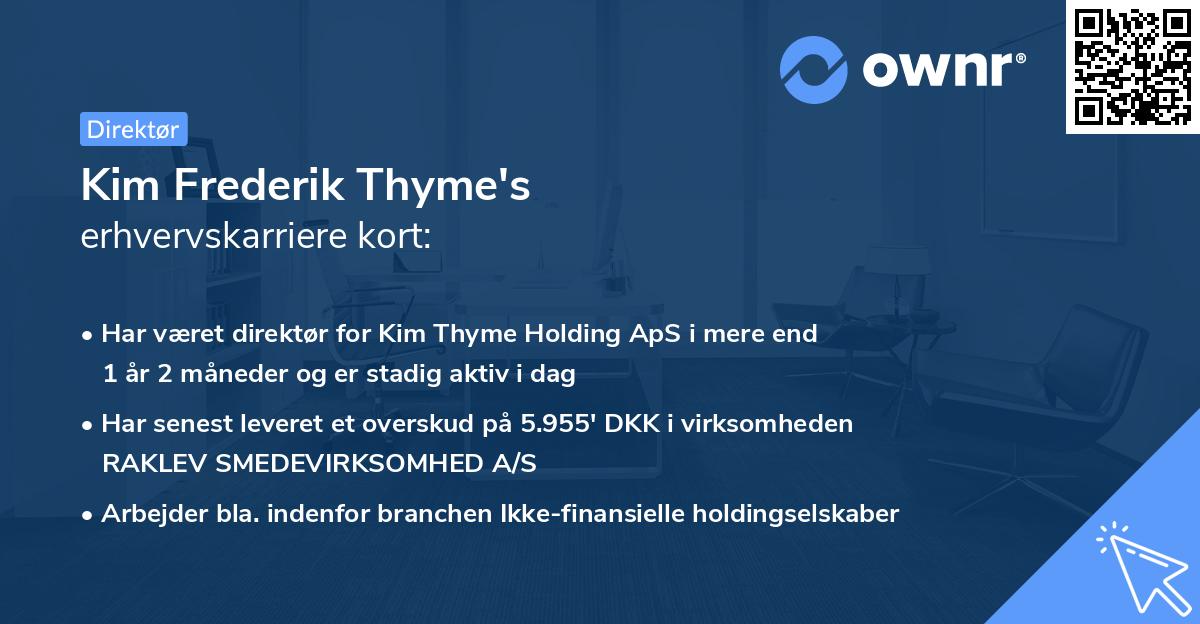 Kim Frederik Thyme's erhvervskarriere kort