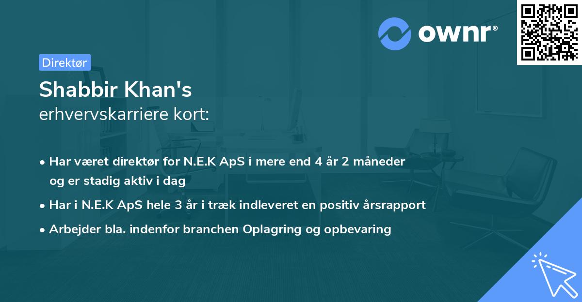 Shabbir Khan's erhvervskarriere kort