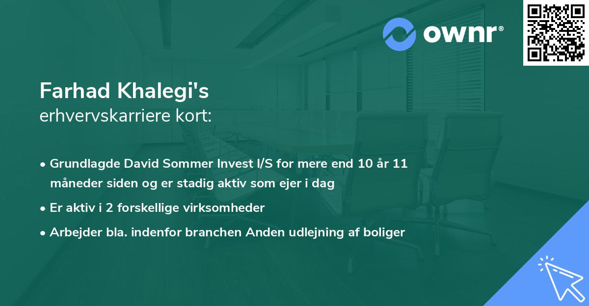 Farhad Khalegi's erhvervskarriere kort