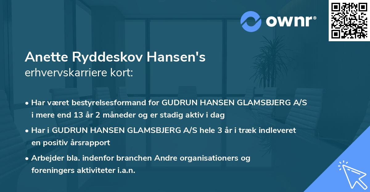 Anette Ryddeskov Hansen's erhvervskarriere kort