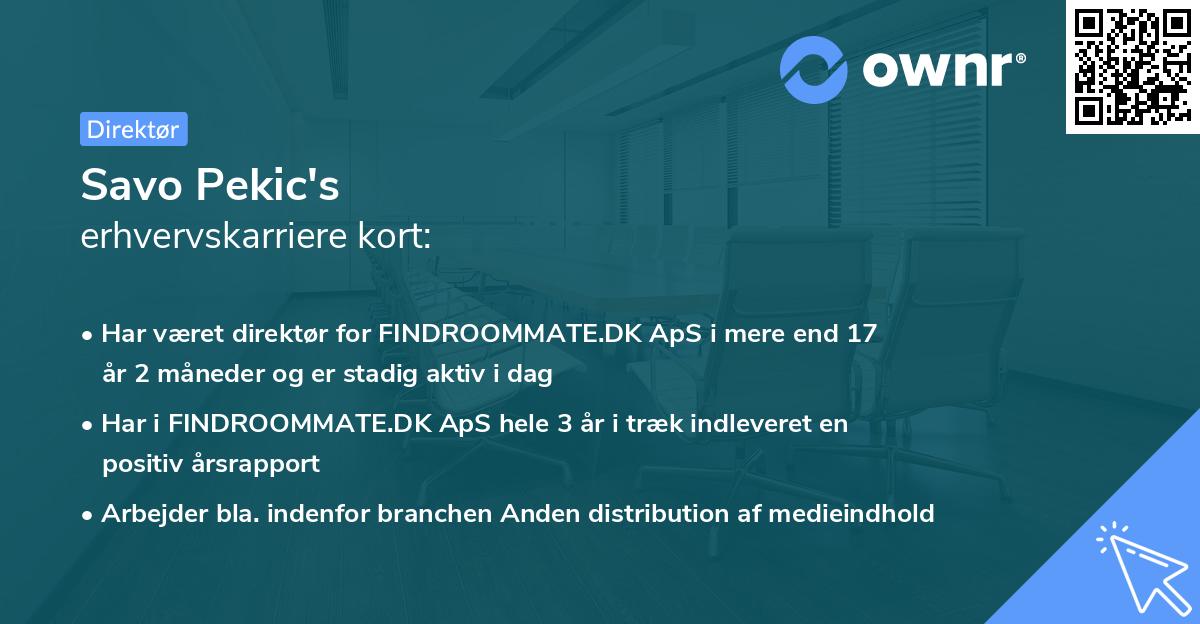 Savo Pekic's erhvervskarriere kort